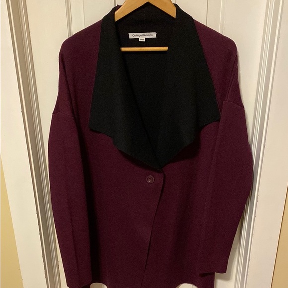 Catherine Melandrino Wool Blend Plum and Black Oversized Cardigan Lagenlook - Picture 1 of 11